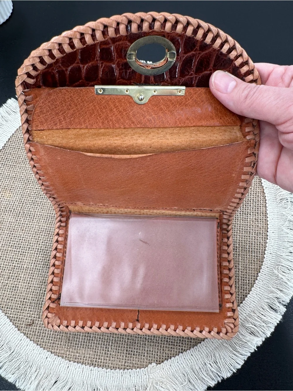 Vintage Genuine Alligator Crocodile Skin Trifold Wallet Coin Purse Whipstitch
